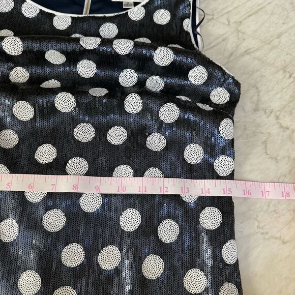 M by Maia Navy/White Stretch Sequin Polka Dot Exposed Back Zipper Sheath Dress 2 - Picture 7 of 9